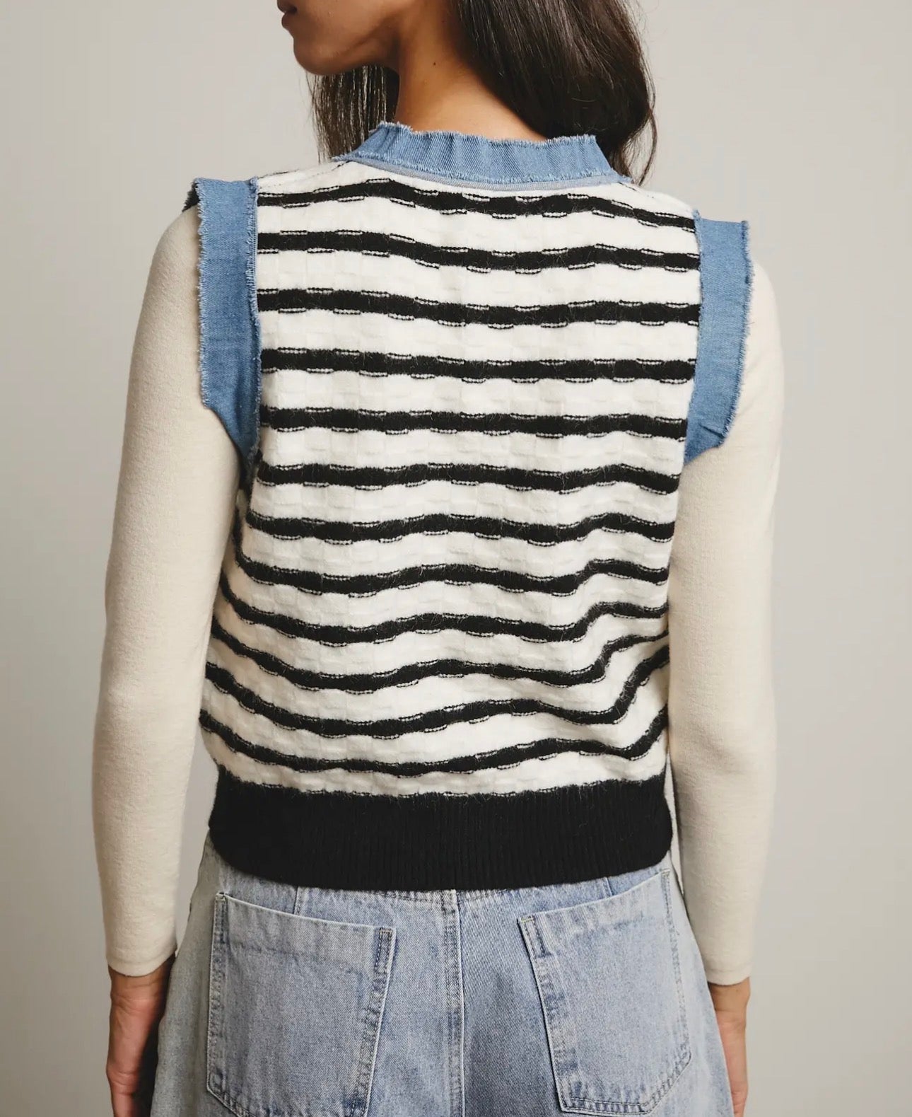 DENIM WITH A TWIST STRIPE VEST