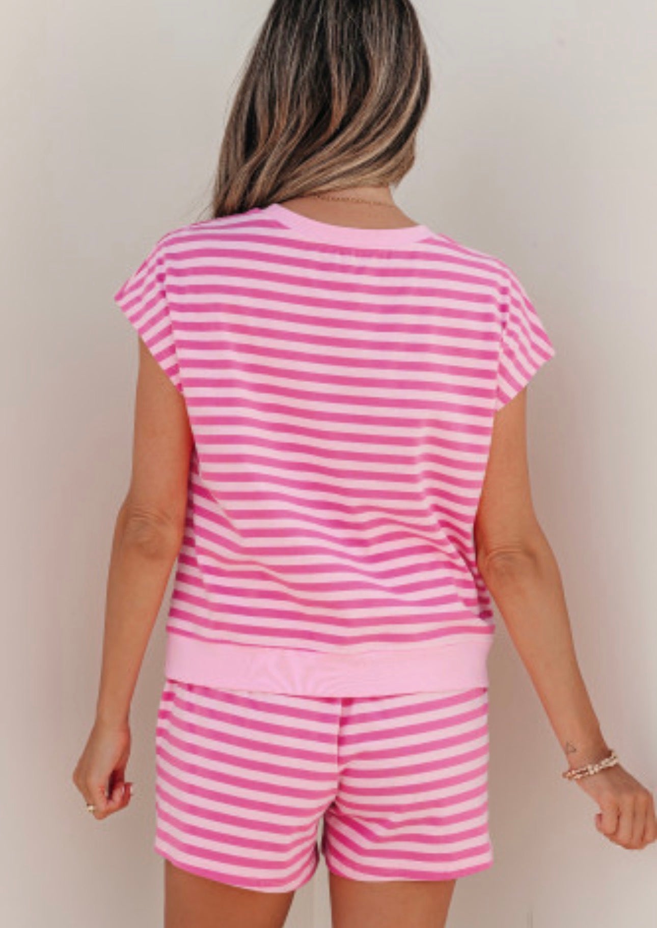 ERICA PINK STRIPED SHORT SET
