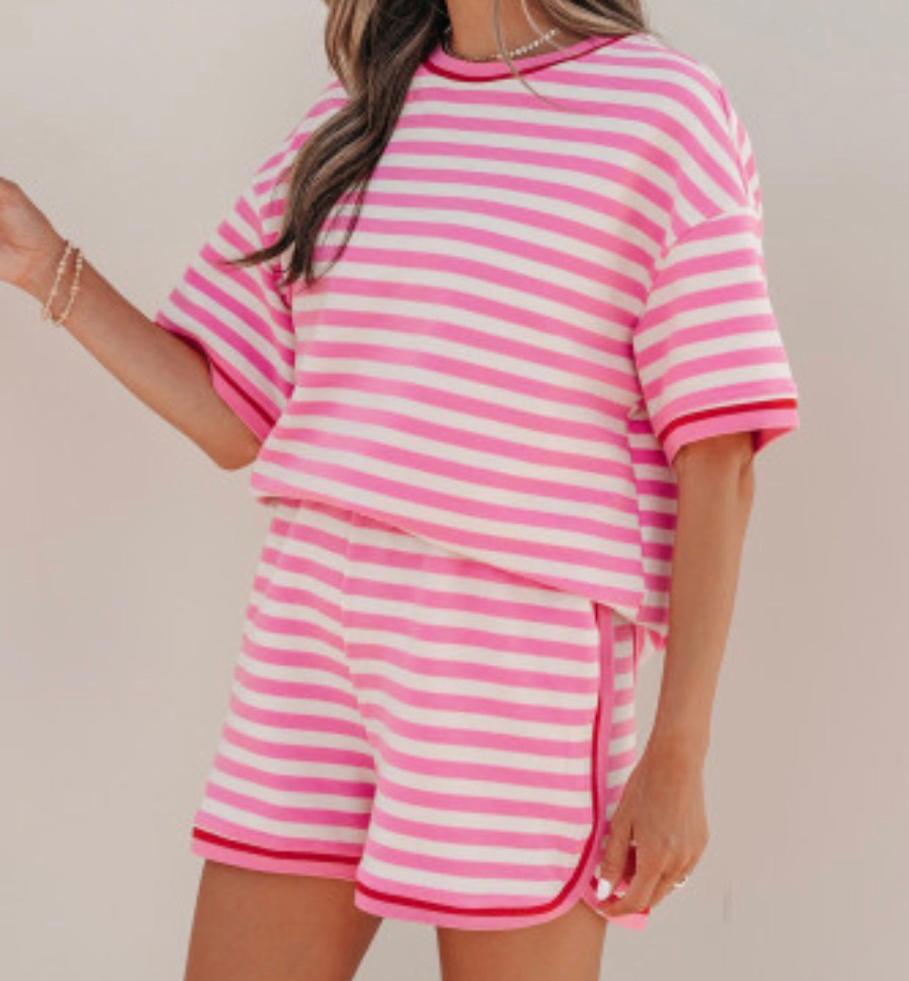 MARLOW PINK STRIPED SHORT SET