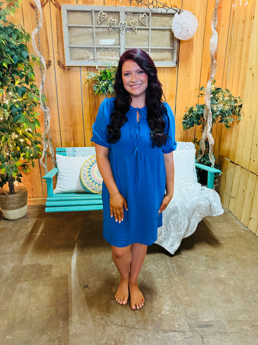SOMETHING BLUE BOW BABY DOLL DRESS