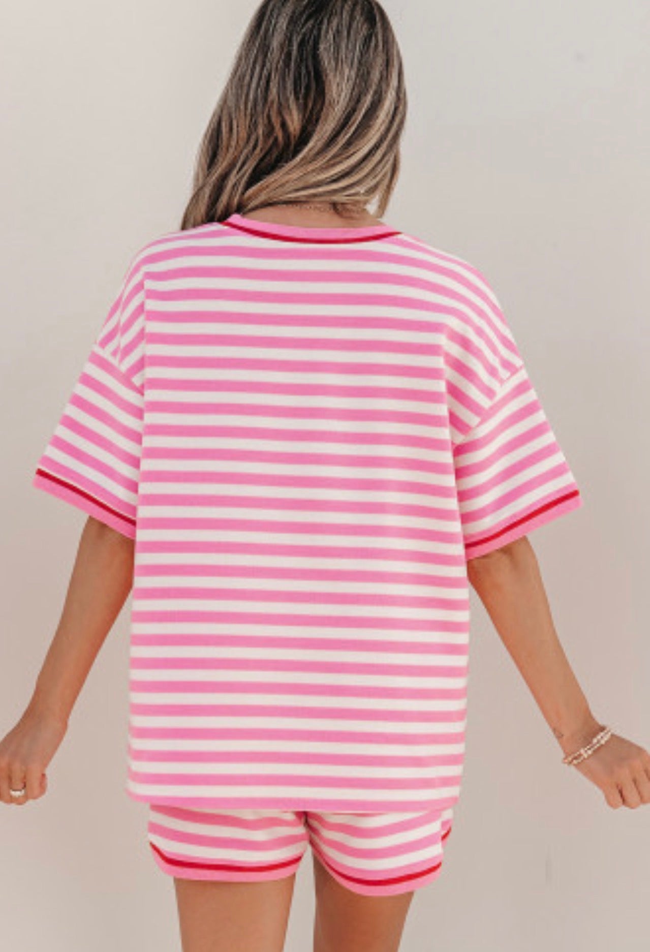 MARLOW PINK STRIPED SHORT SET