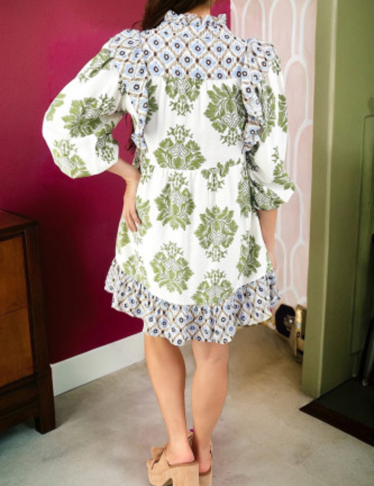 KELLIE GREEN FLORAL MINI DRESS