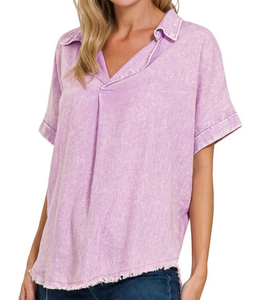 ALWAYS A BRIGHT SIDE LAVENDER LINEN TOP