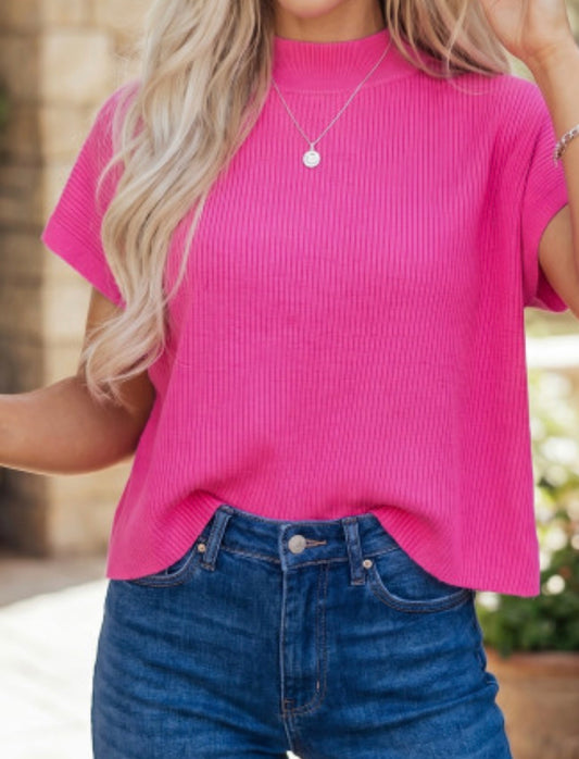 HOT PINK MOCK NECK SWEATER
