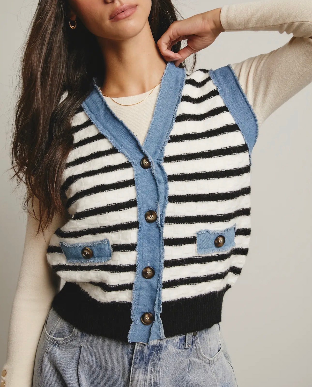 DENIM WITH A TWIST STRIPE VEST