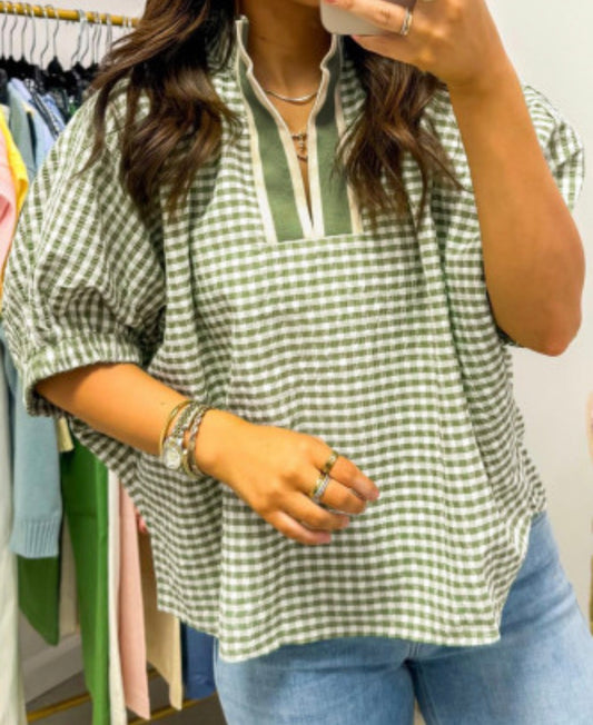 GINGHAM SHORT SLEEVE BLOUSE