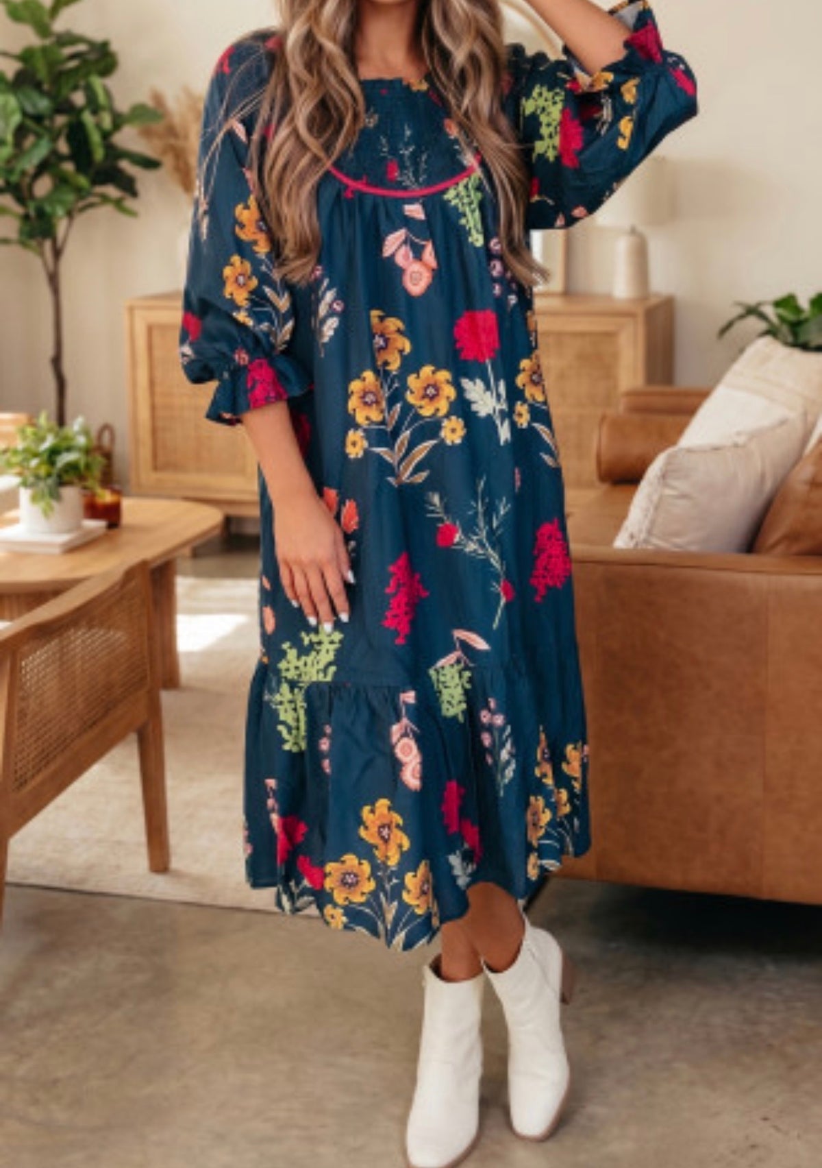SLADE BLUE FLORAL MIDI DRESS