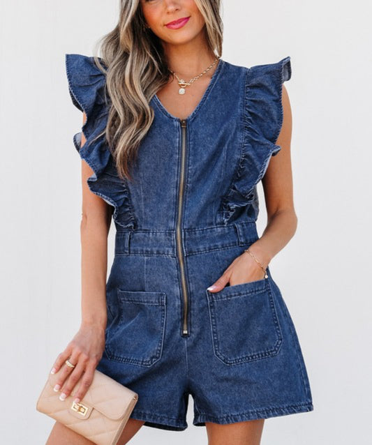 GRAB YOUR BOOTS DENIM ROMPER