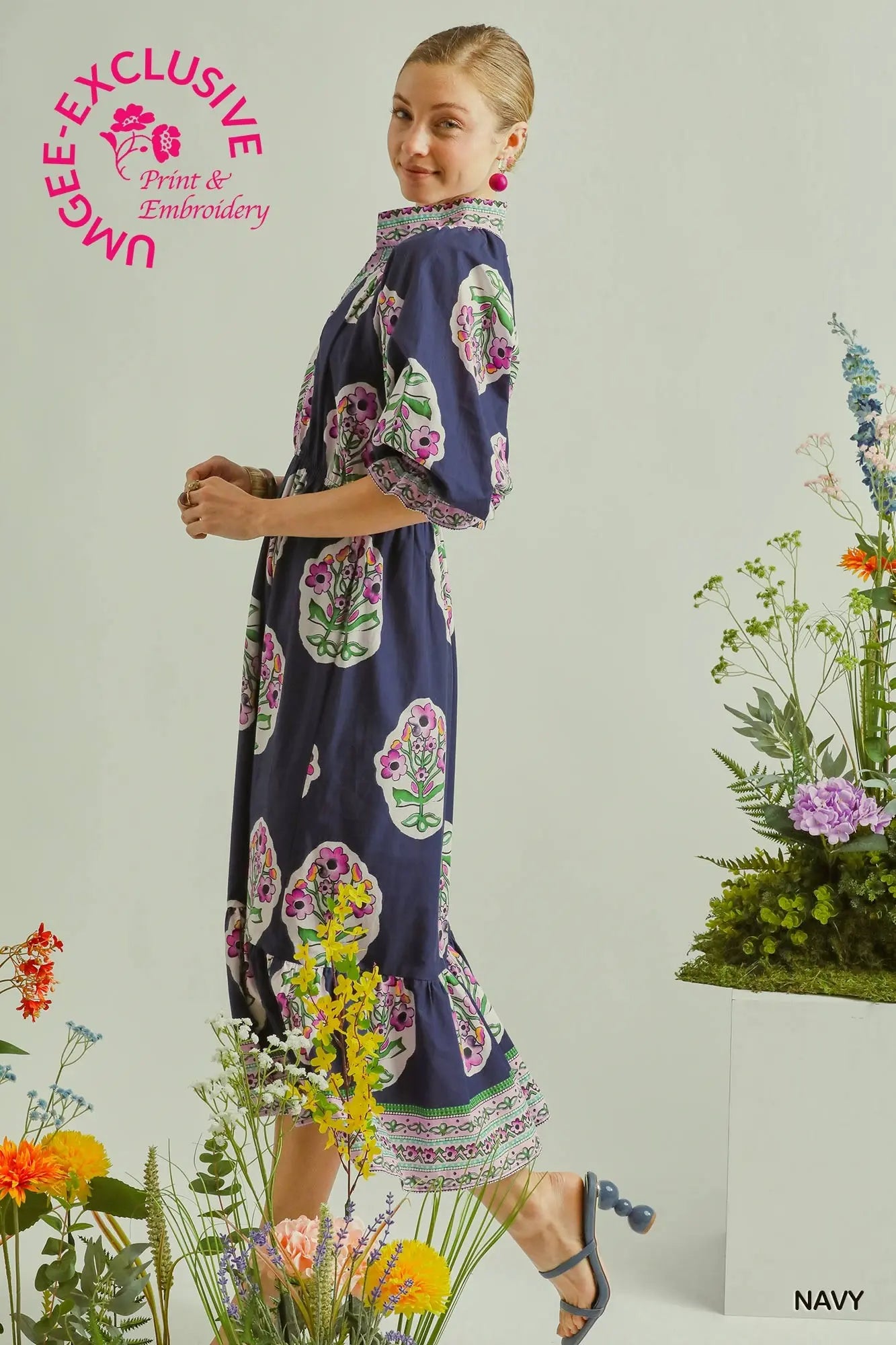 FLOWER PATCH MIDI DRESS