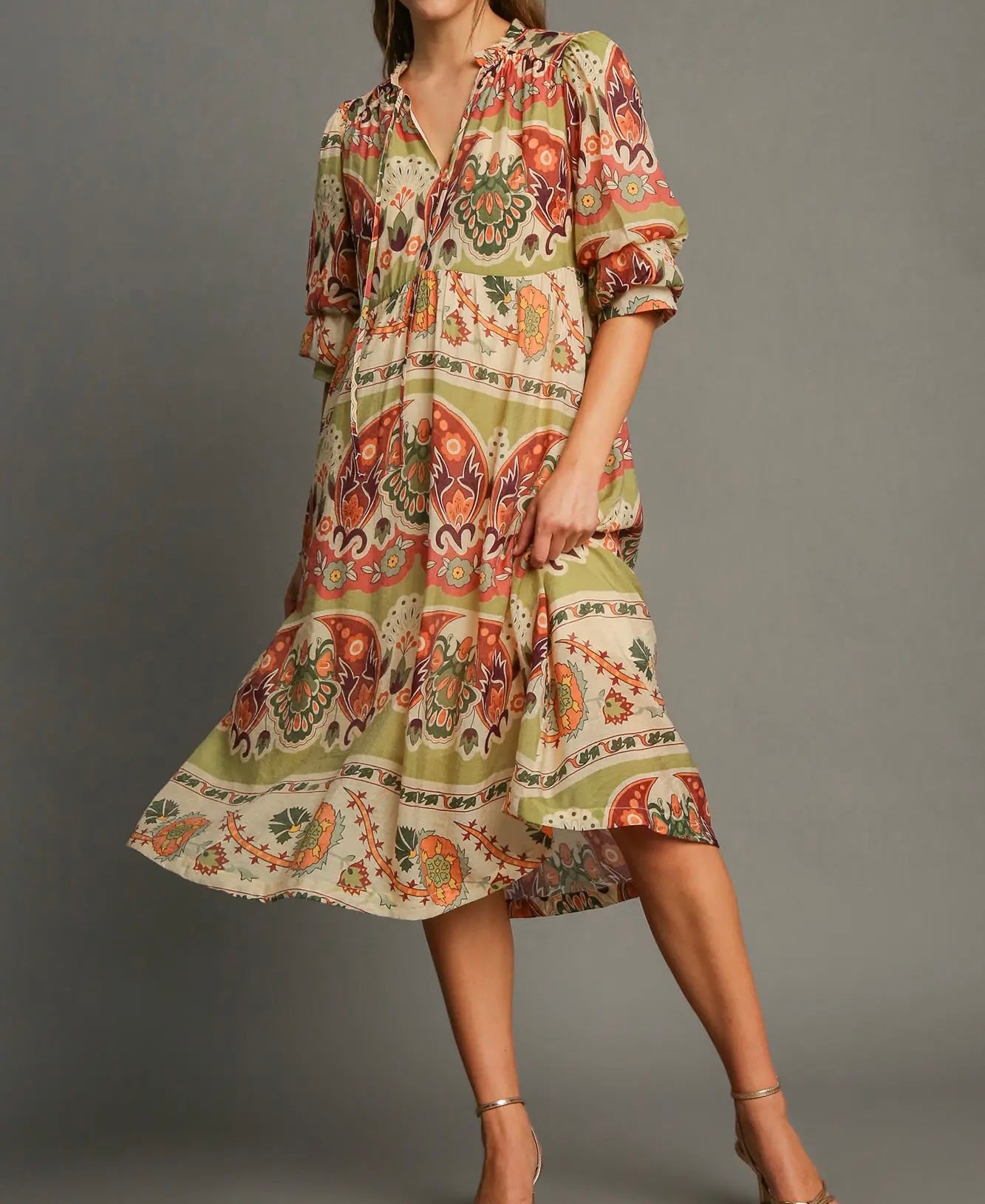 ORA PRINT BORDER MIDI DRESS