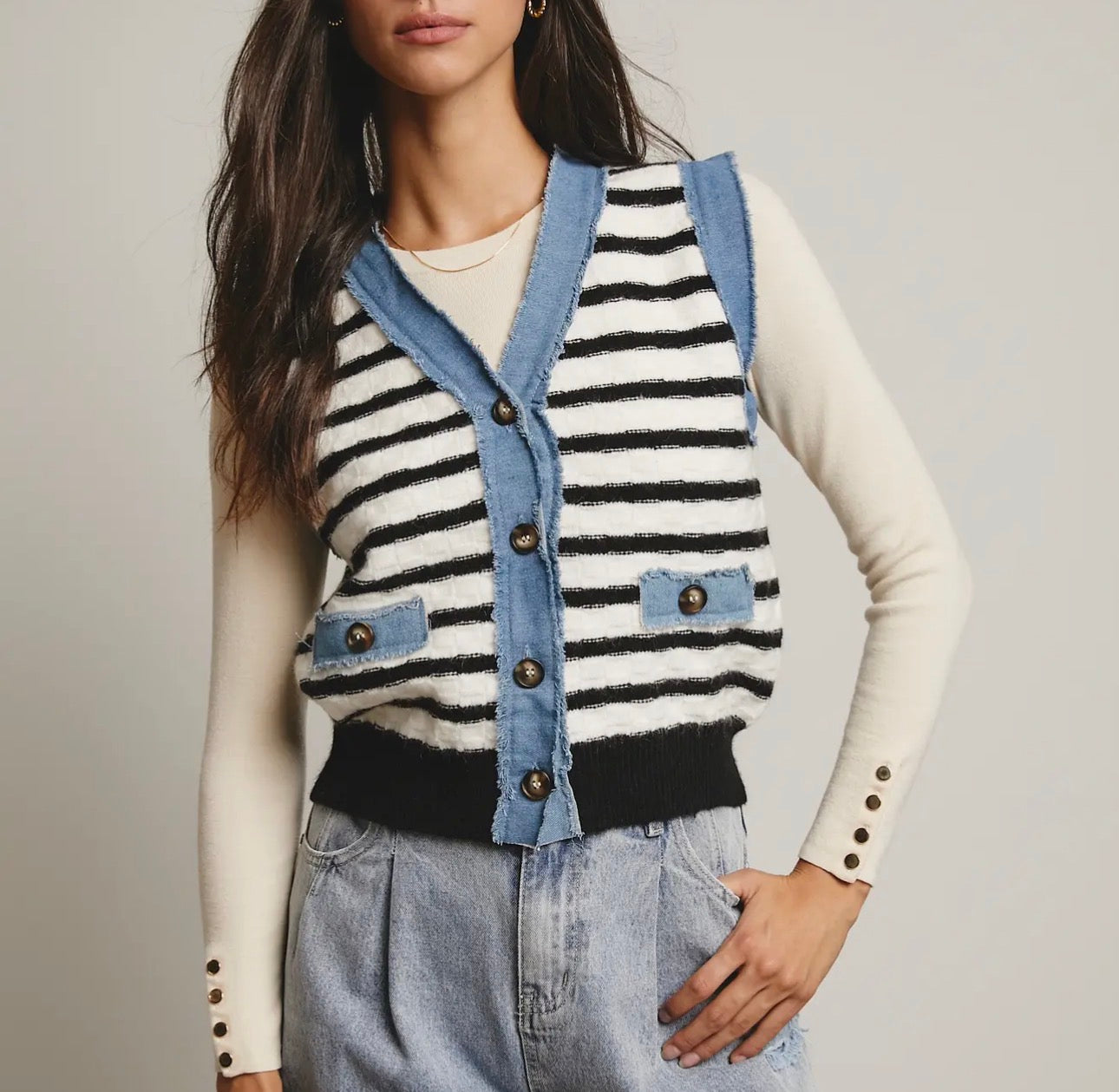 DENIM WITH A TWIST STRIPE VEST