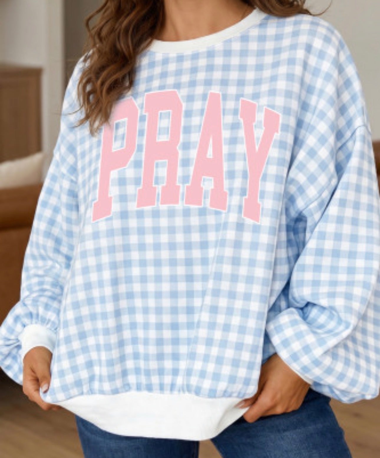 PRAY GINGHAM SWEATSHIRT