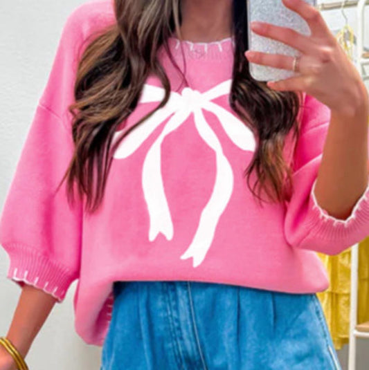 BOWDACIOUS PINK SWEATER