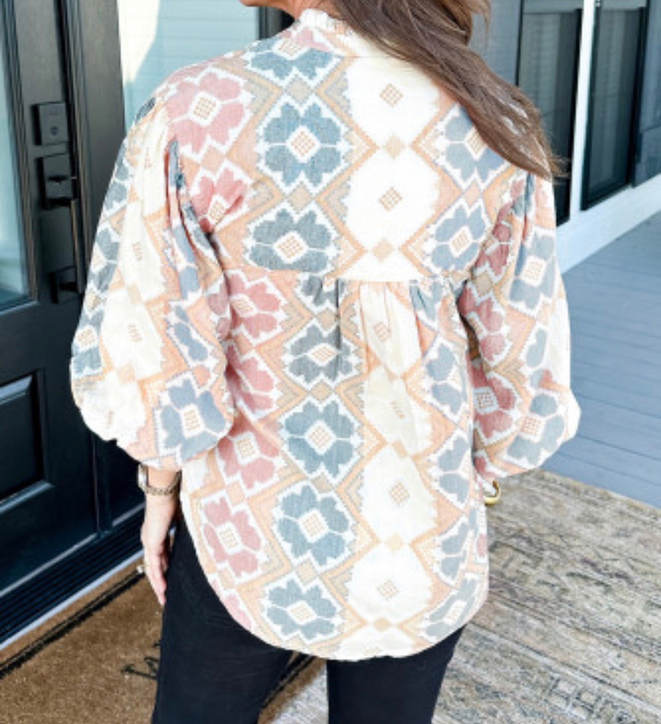 KOLSON GEOMETRIC PRINT BLOUSE