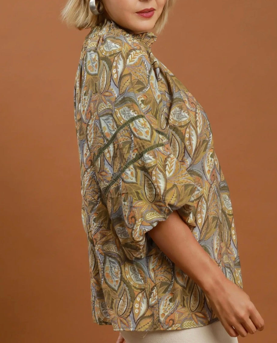OLIVE RICH PAISLEY TOP