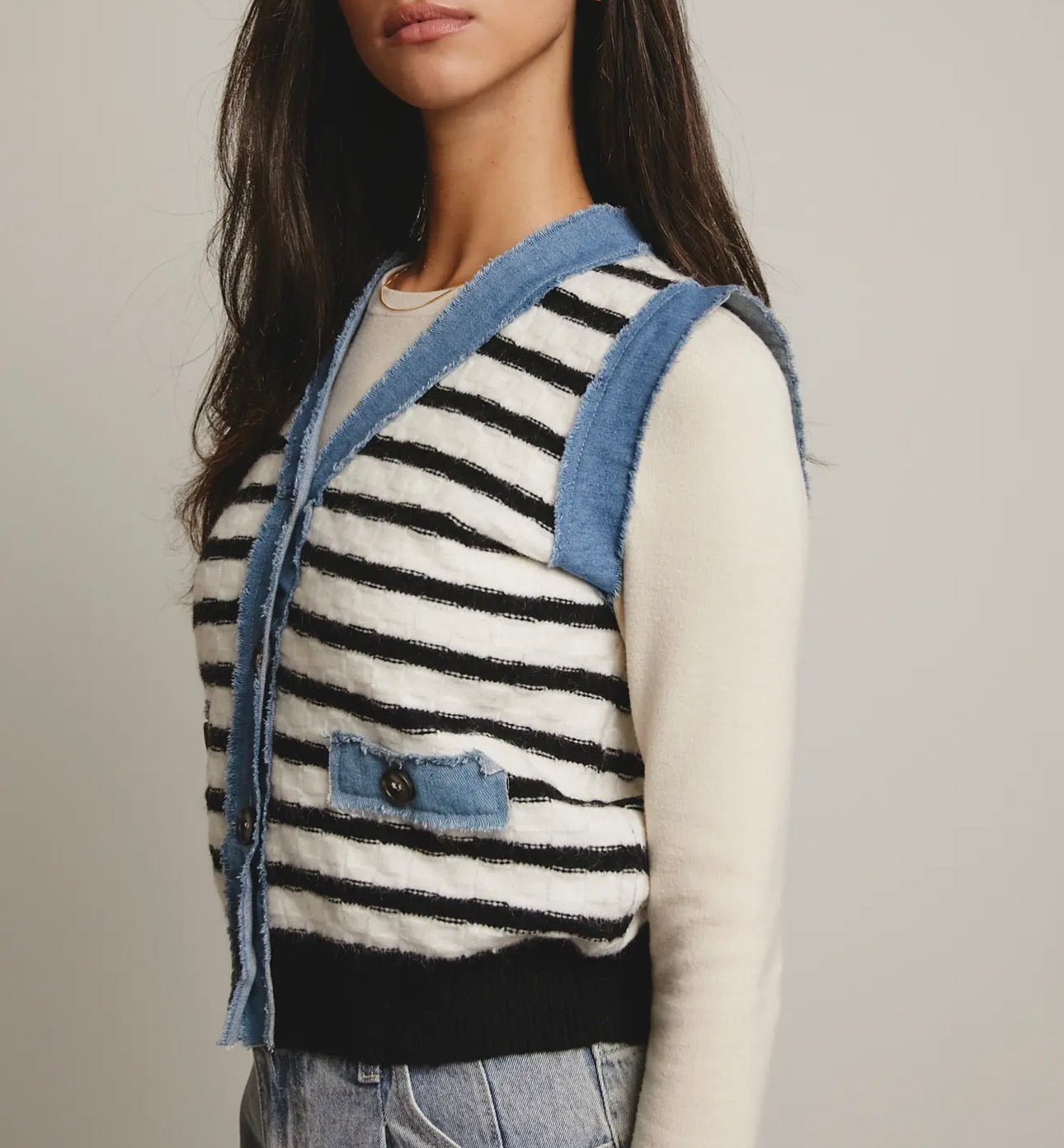 DENIM WITH A TWIST STRIPE VEST