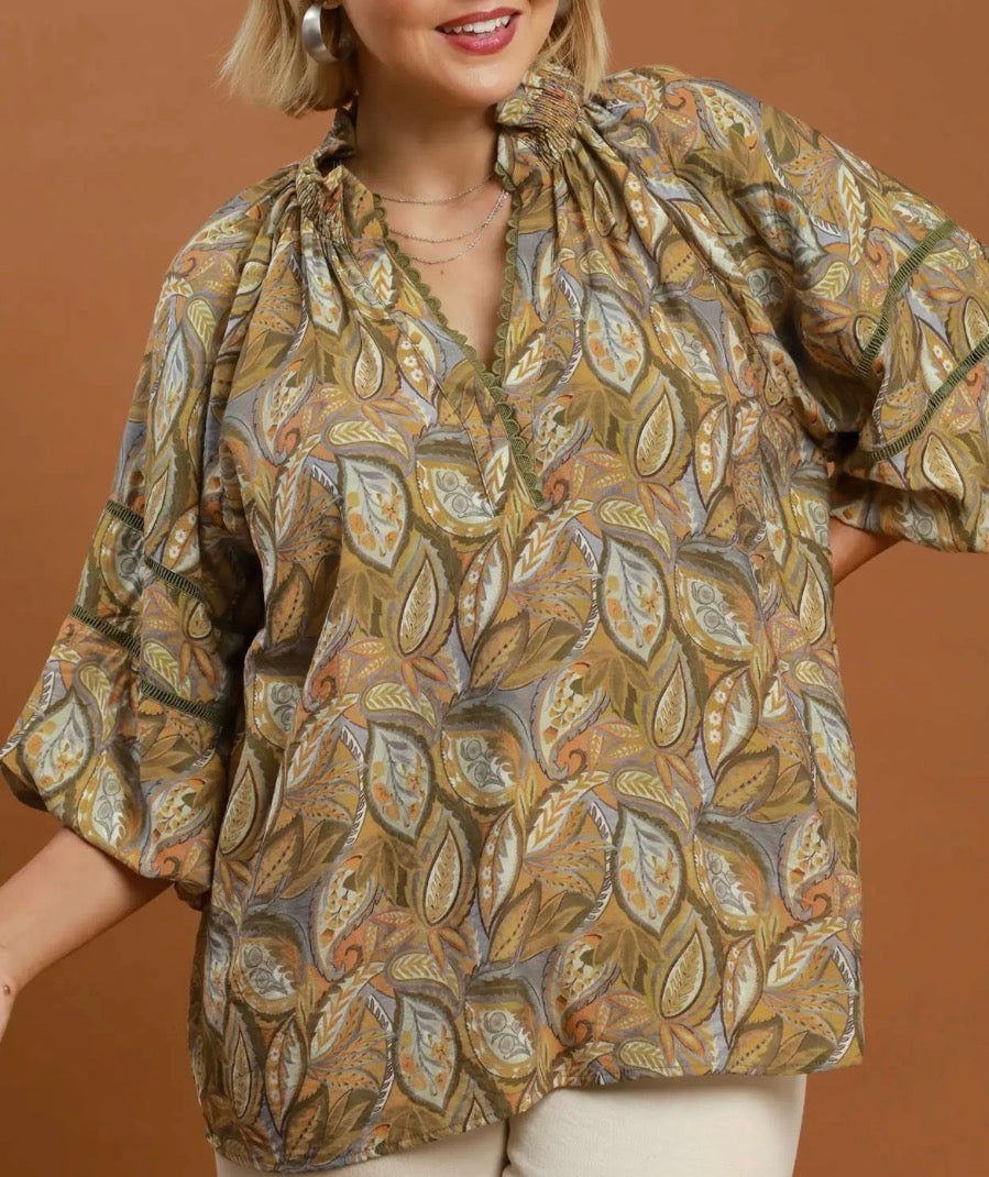 OLIVE RICH PAISLEY TOP