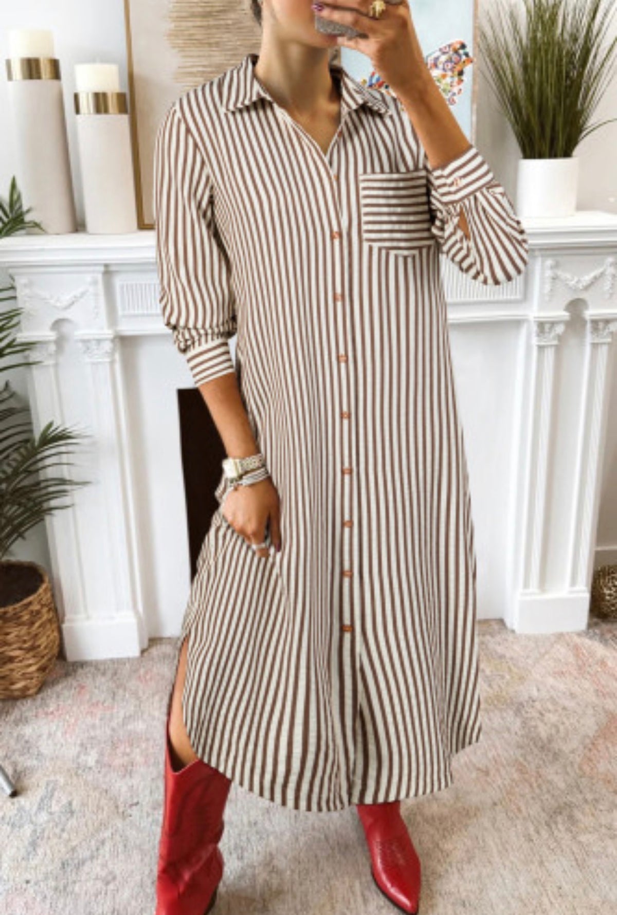 BREELA STRIPED MIDI DRESS