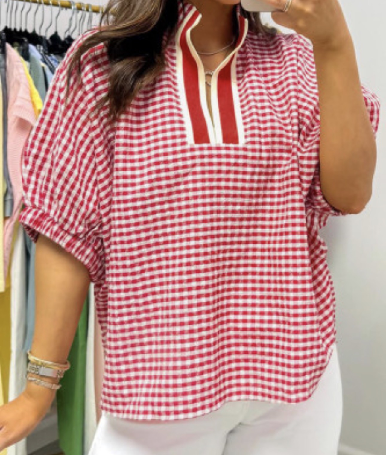 GINGHAM SHORT SLEEVE BLOUSE