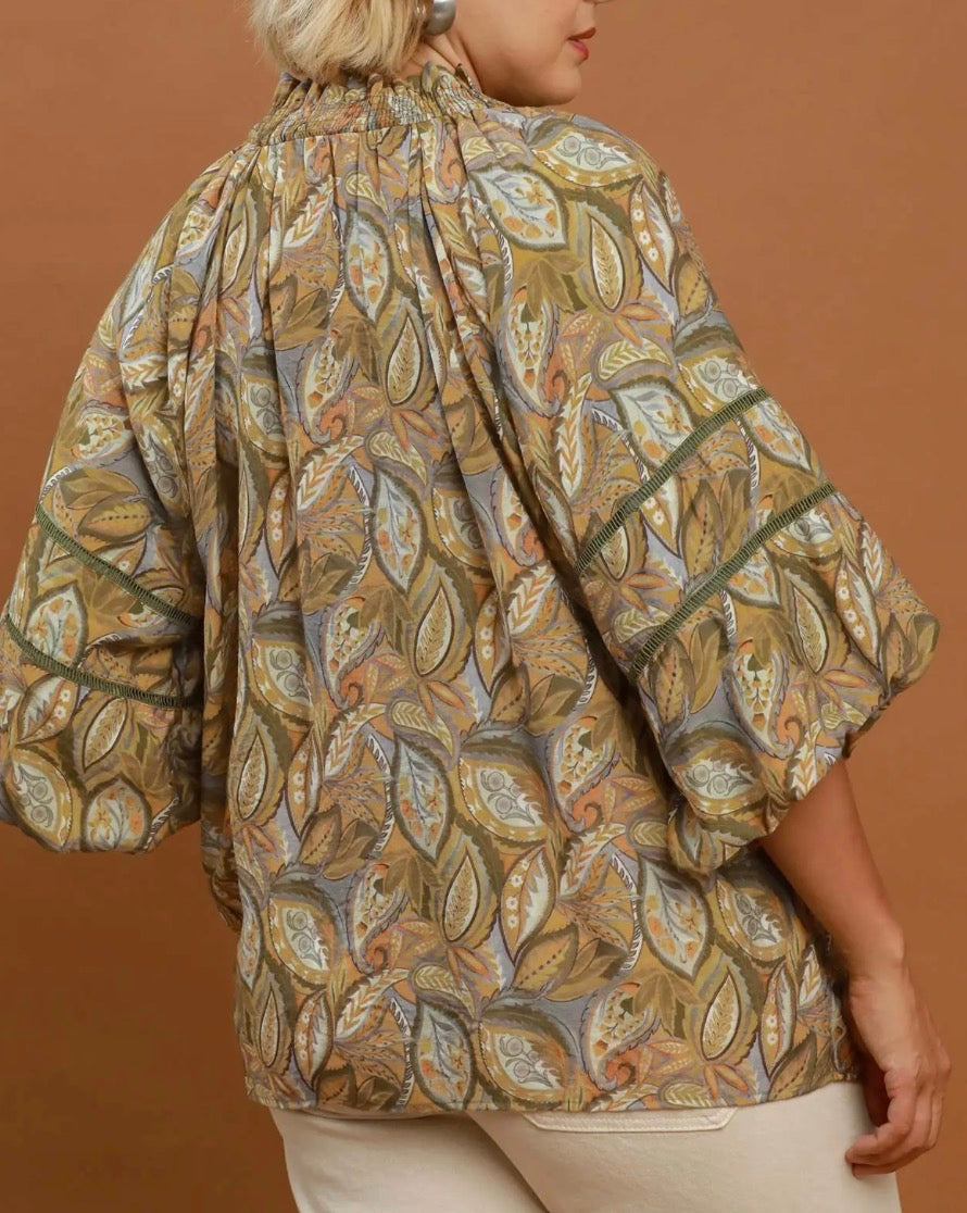 OLIVE RICH PAISLEY TOP