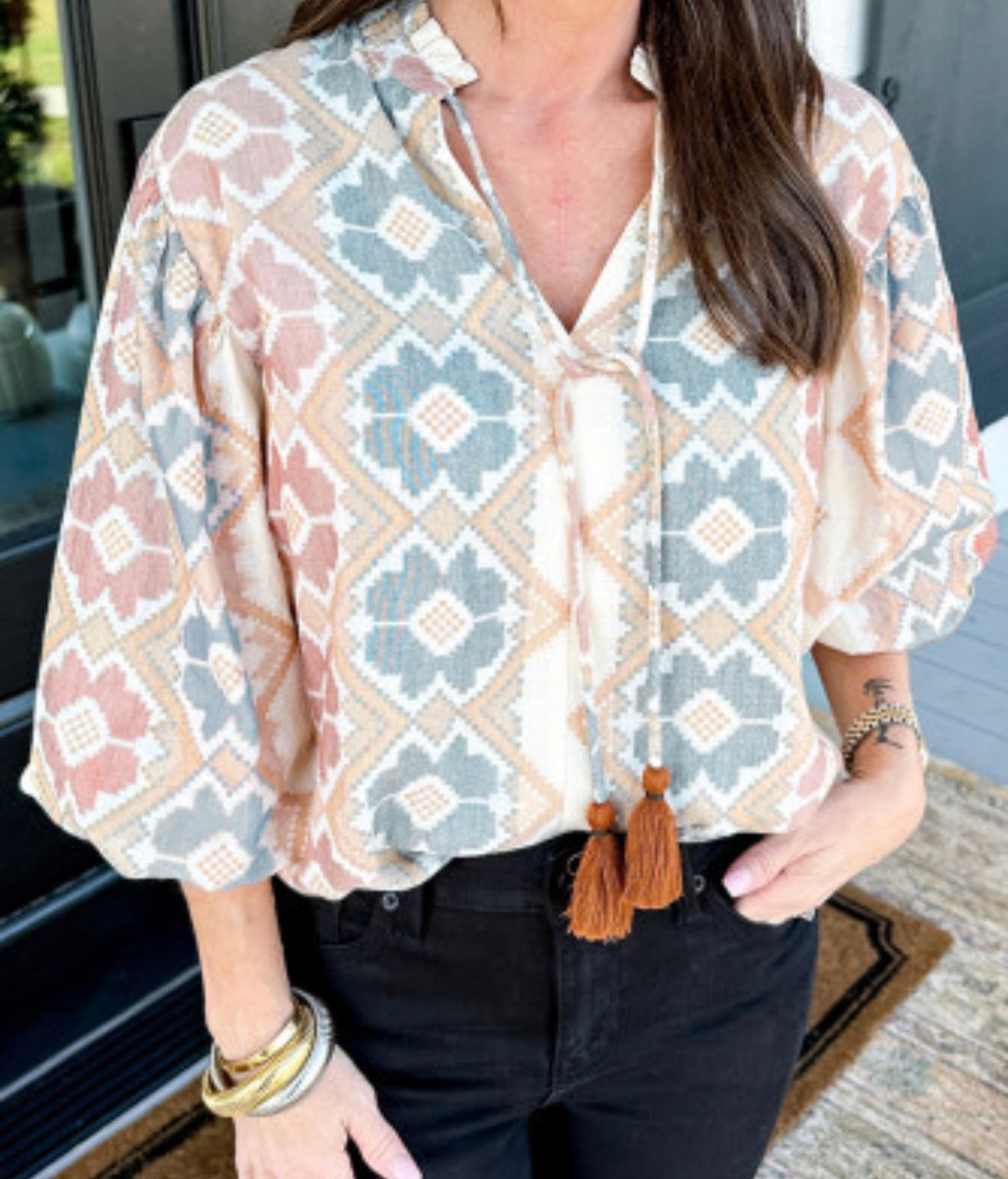KOLSON GEOMETRIC PRINT BLOUSE