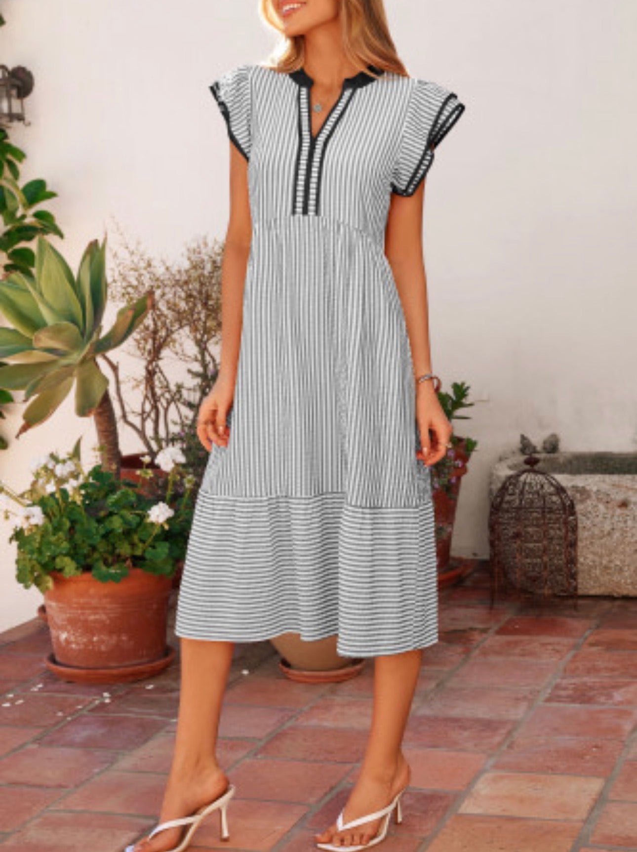 GARDEN KEY STRIPED DRESS