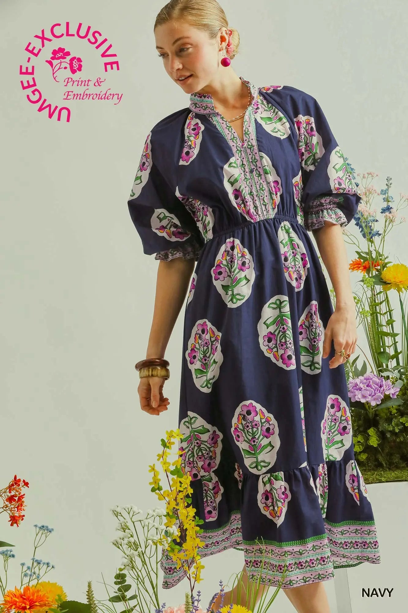 FLOWER PATCH MIDI DRESS