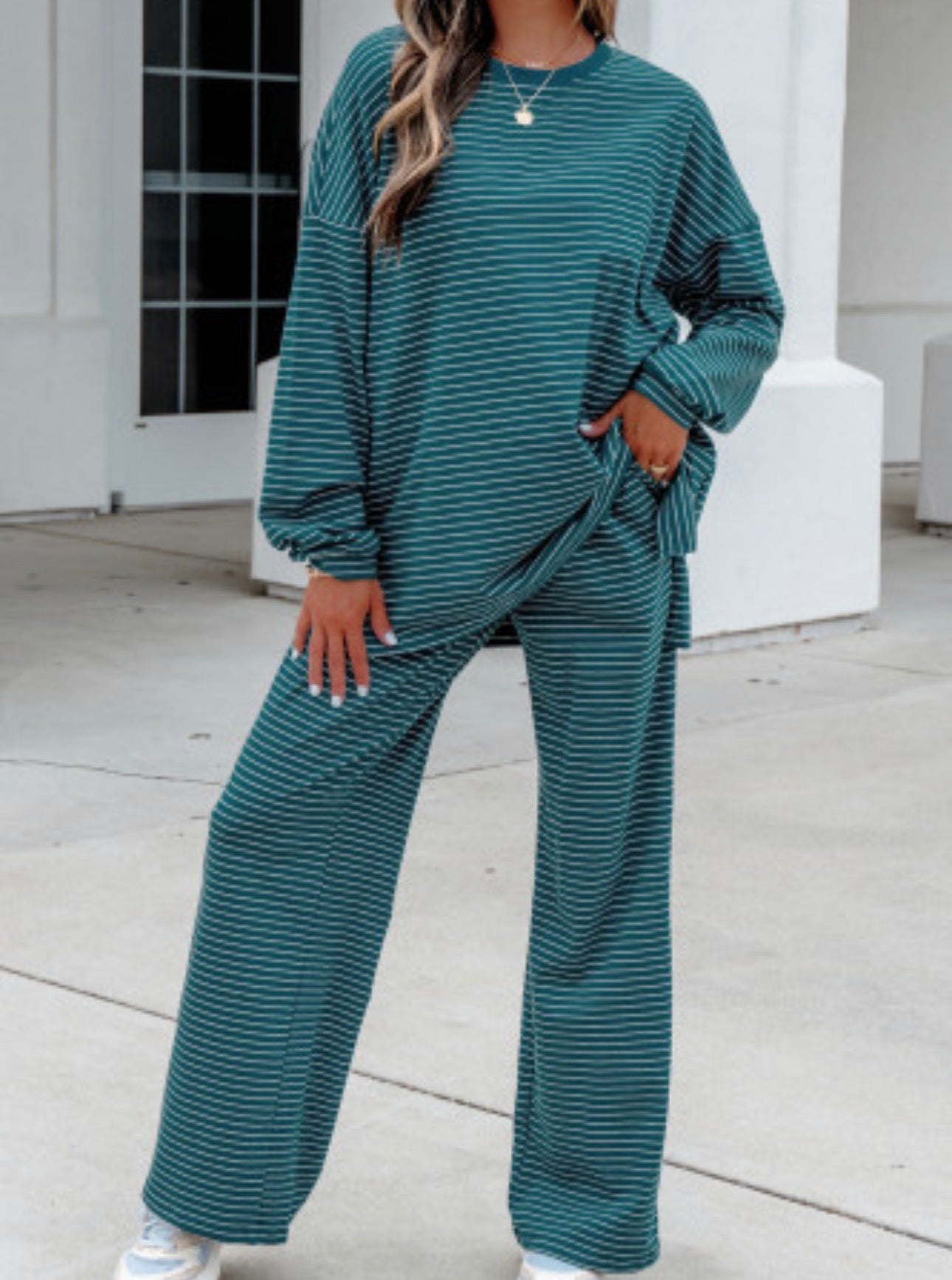 ILA GREEN STRIPE PANT SET
