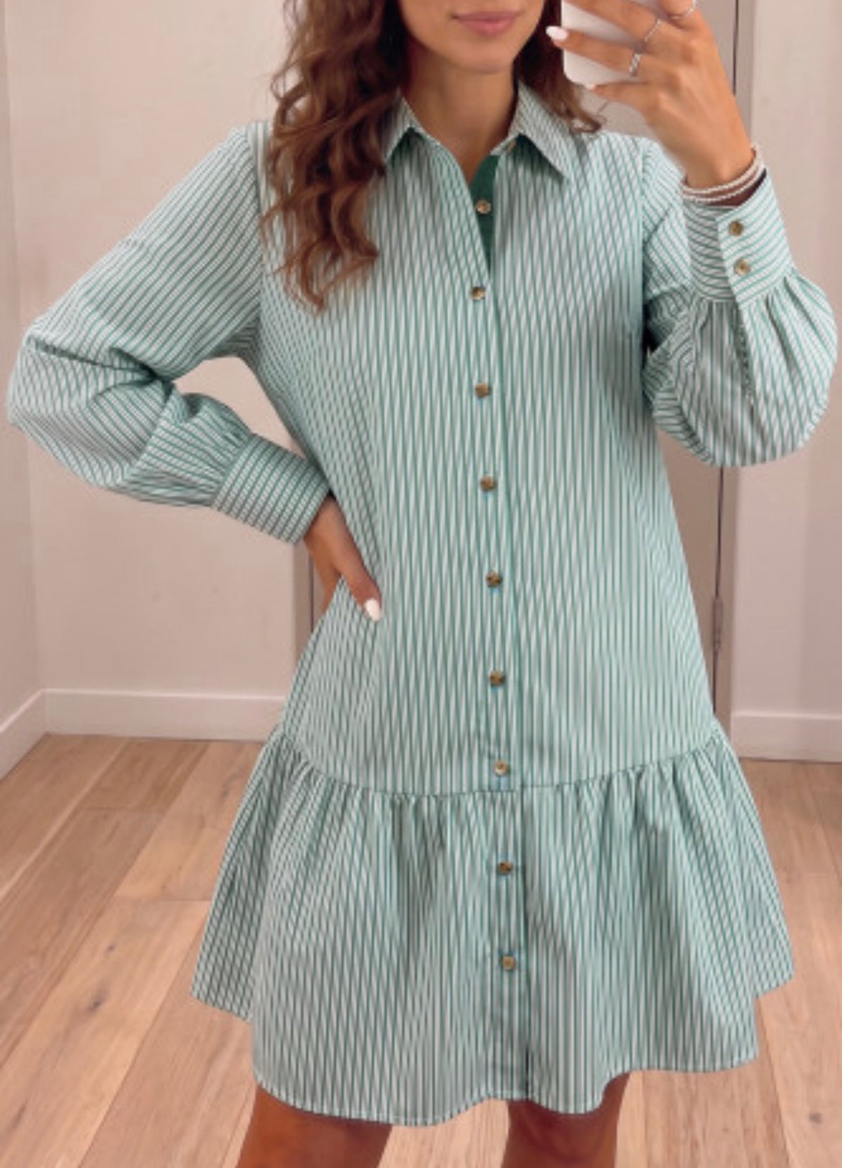 GREEN STRIPED SHIFT DRESS