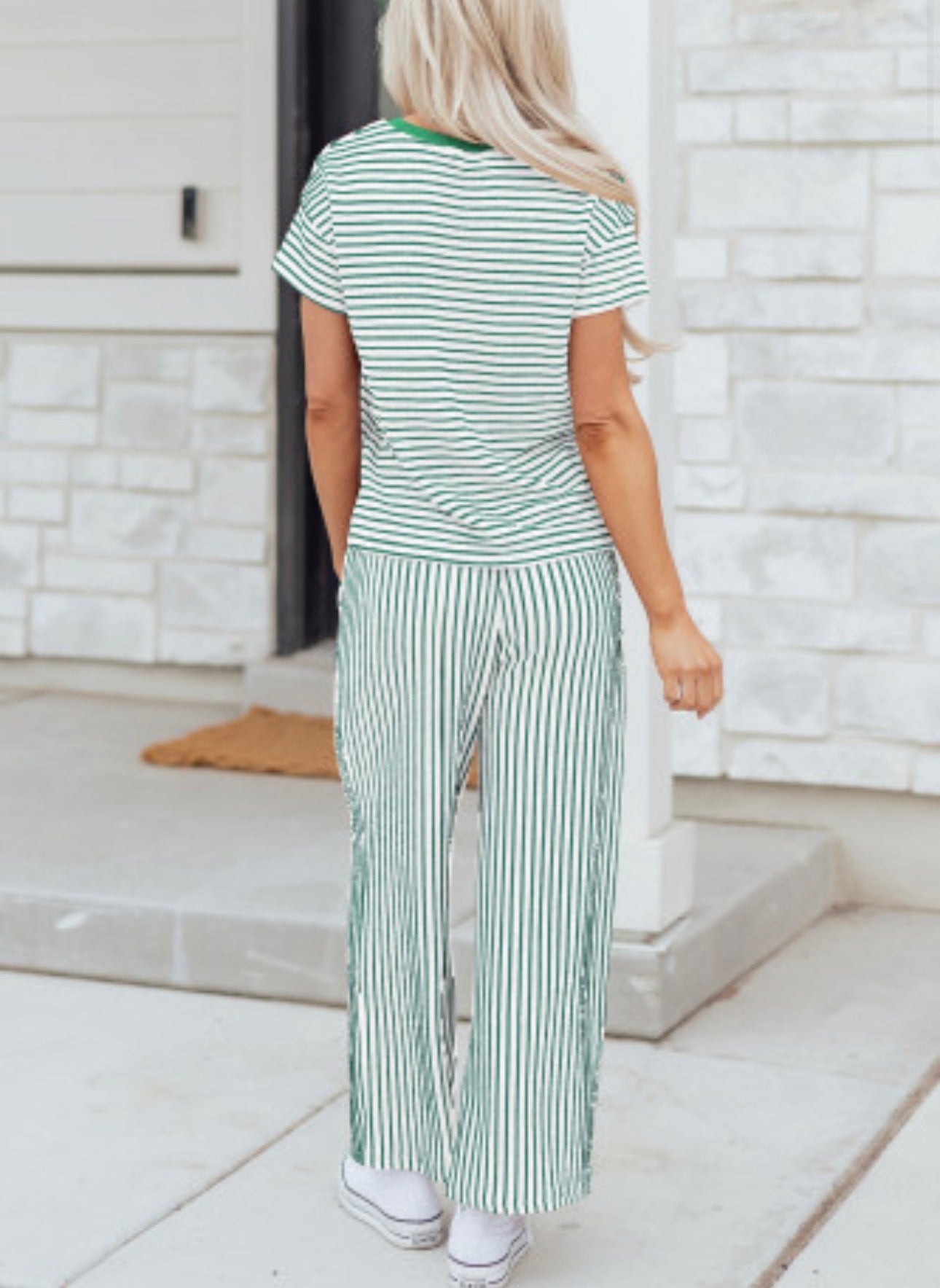 GREEN STRIPED PANT SET