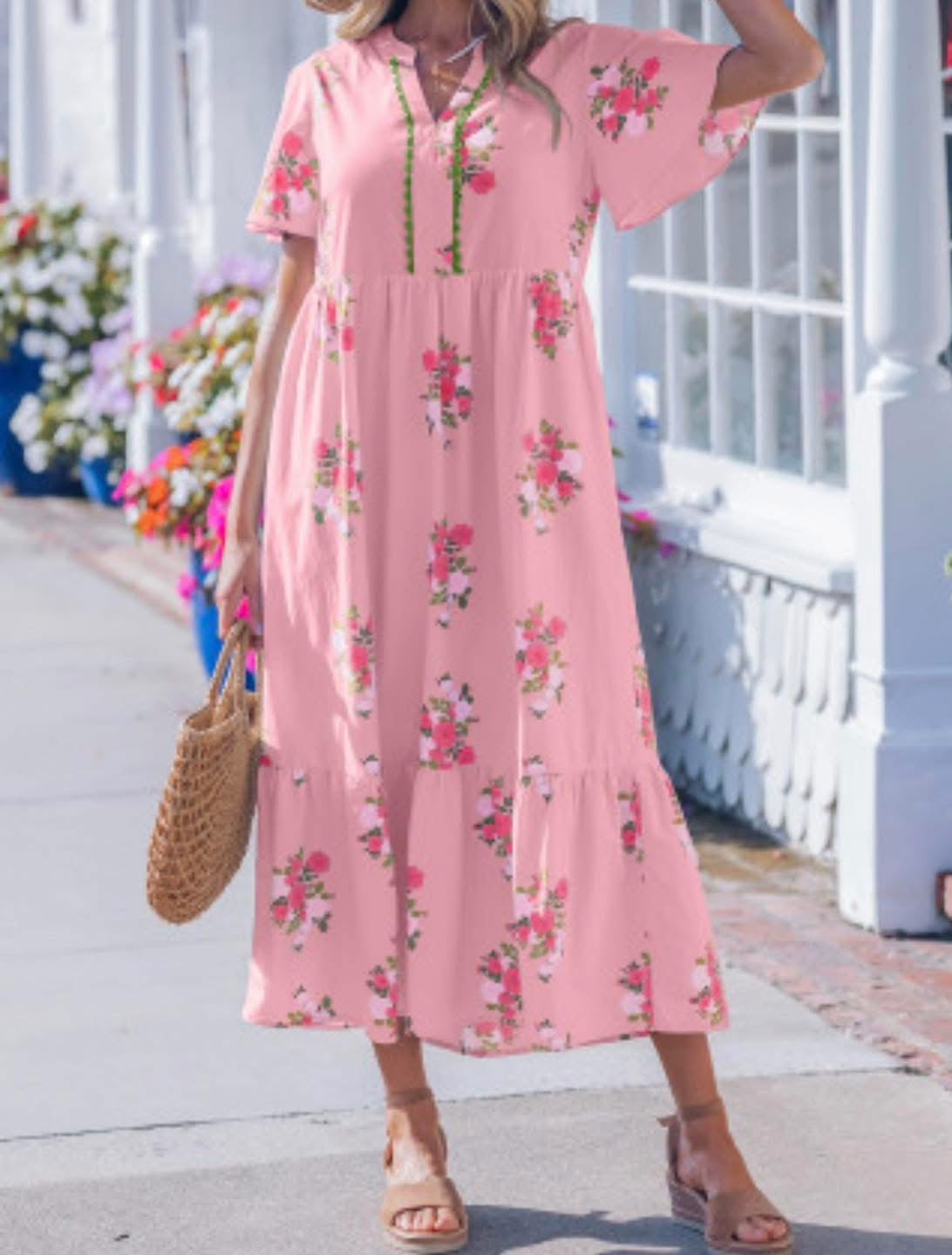 TOP NOTCH FLORAL MIDI DRESS