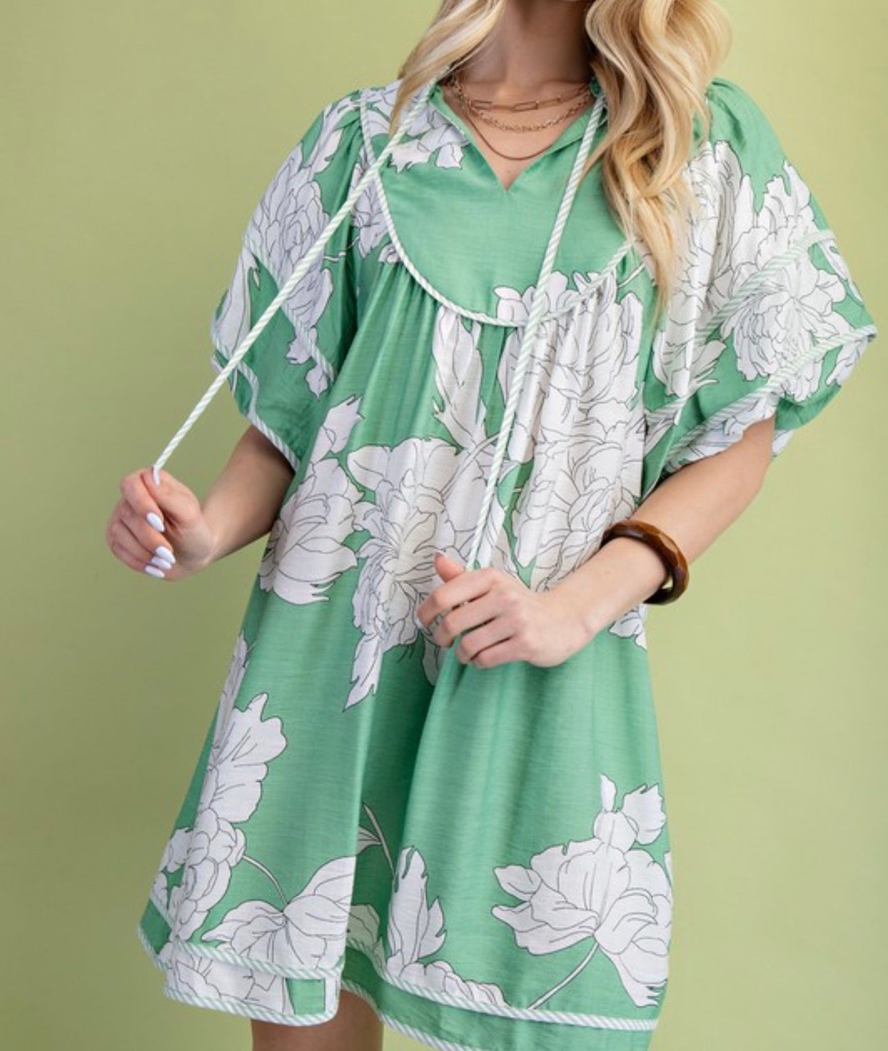 LEO FLORAL SAGE BABYDOLL DRESS