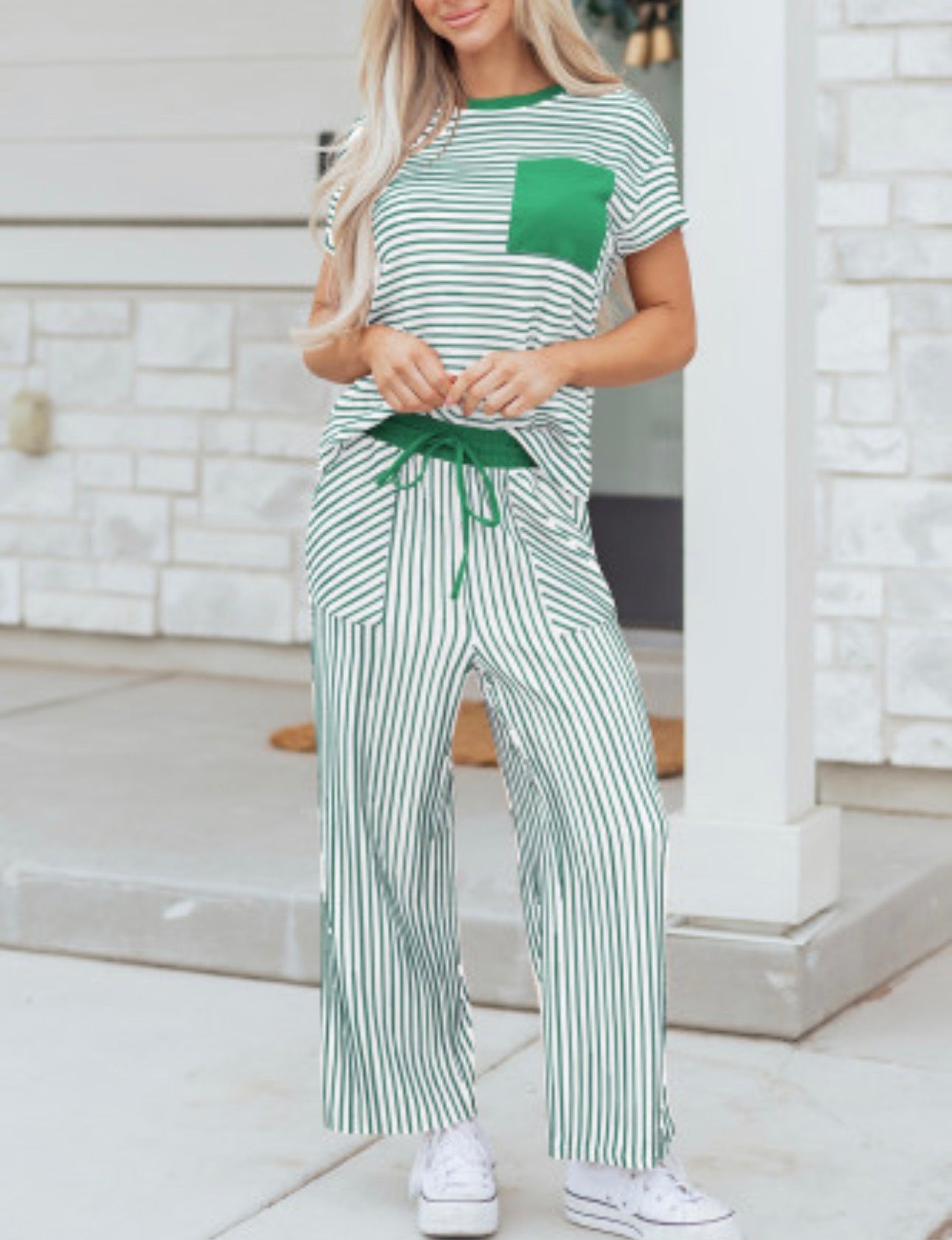 GREEN STRIPED PANT SET