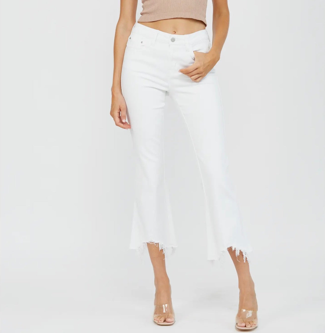 MICA DENIM WHITE CROP FLARE