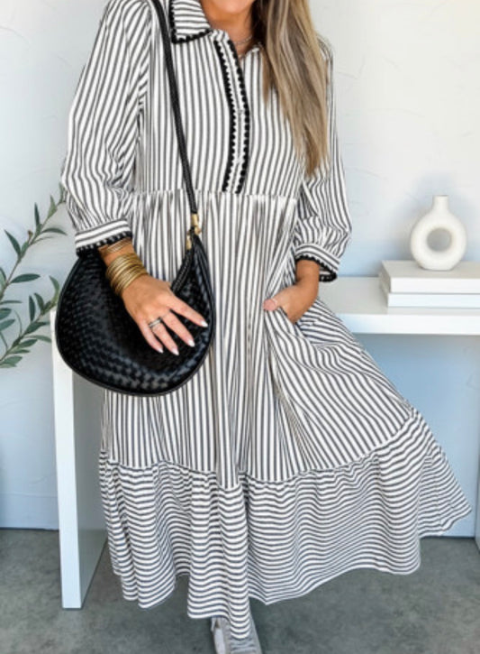 BLACK STRIPED MAXI DRESS